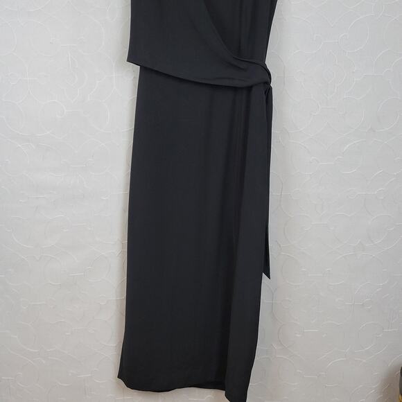 Jones New York Structured Wrap Dress 4 Black‎ Tie Belt Maxi Cocktail Party LBD - Picture 12 of 14